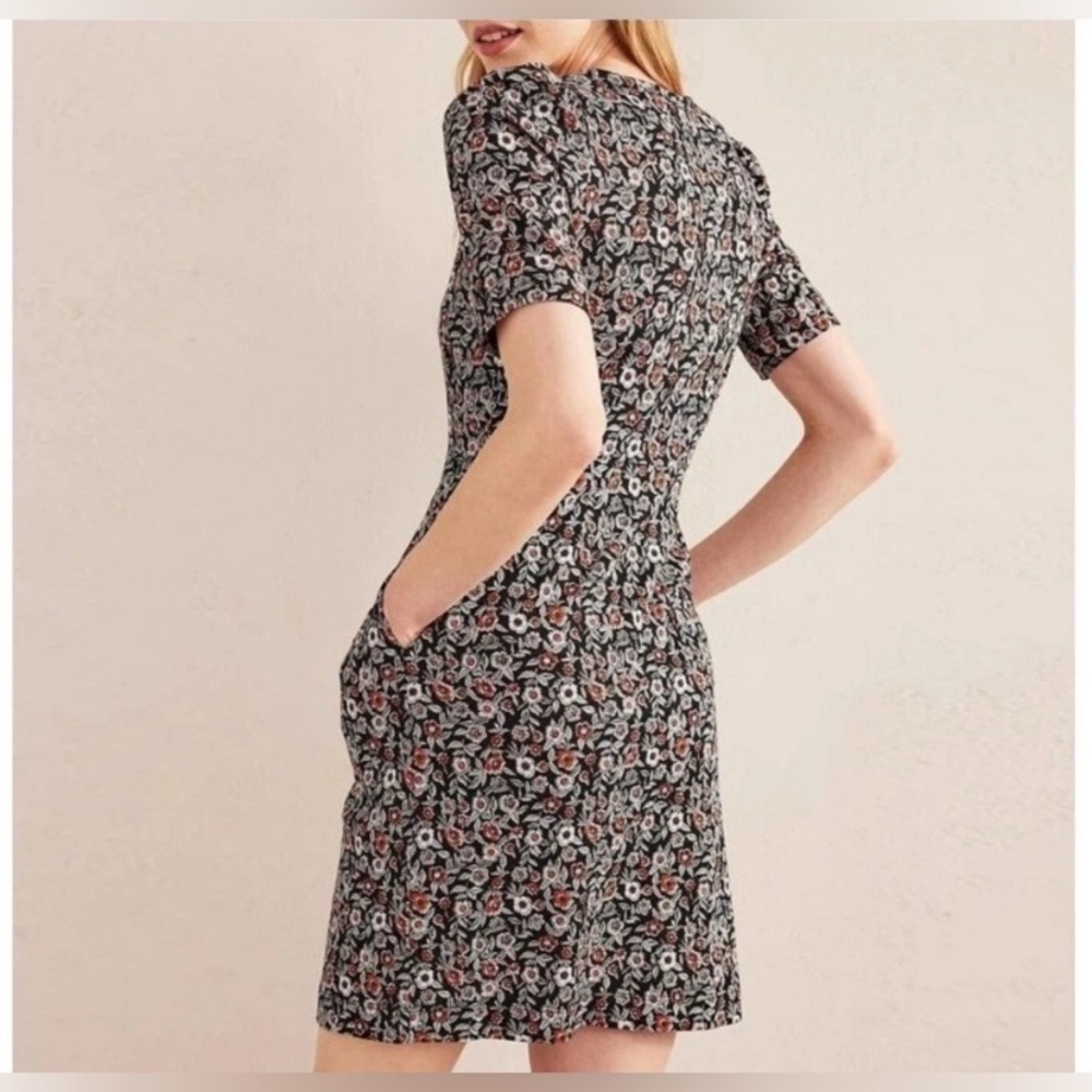 NWT Boden Zoe Jersey Dress Floral Pockets size 14 R Black White Orange